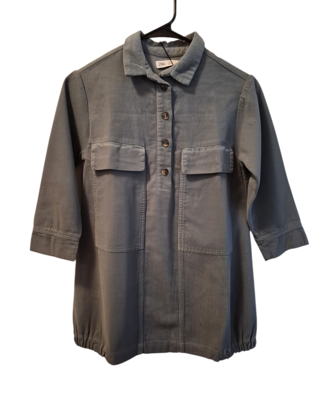 Zara Light Grey Corduroy Top with Front Pockets NWT